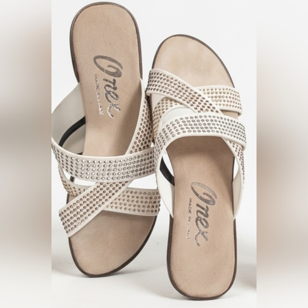 NEW Onex Women's White Studded Sandals - Picture 2 of 7